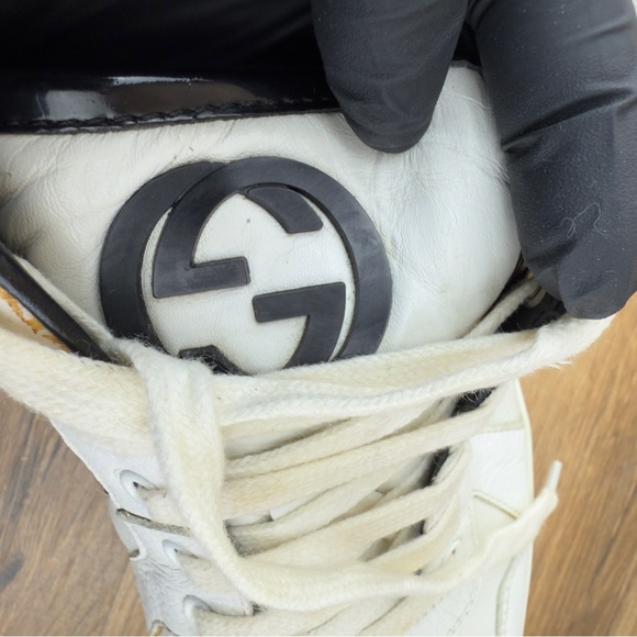 Gucci White/Black Leather Ace Web Detail Low Top 283115 Sneakers Size 9 - Picture 11 of 14